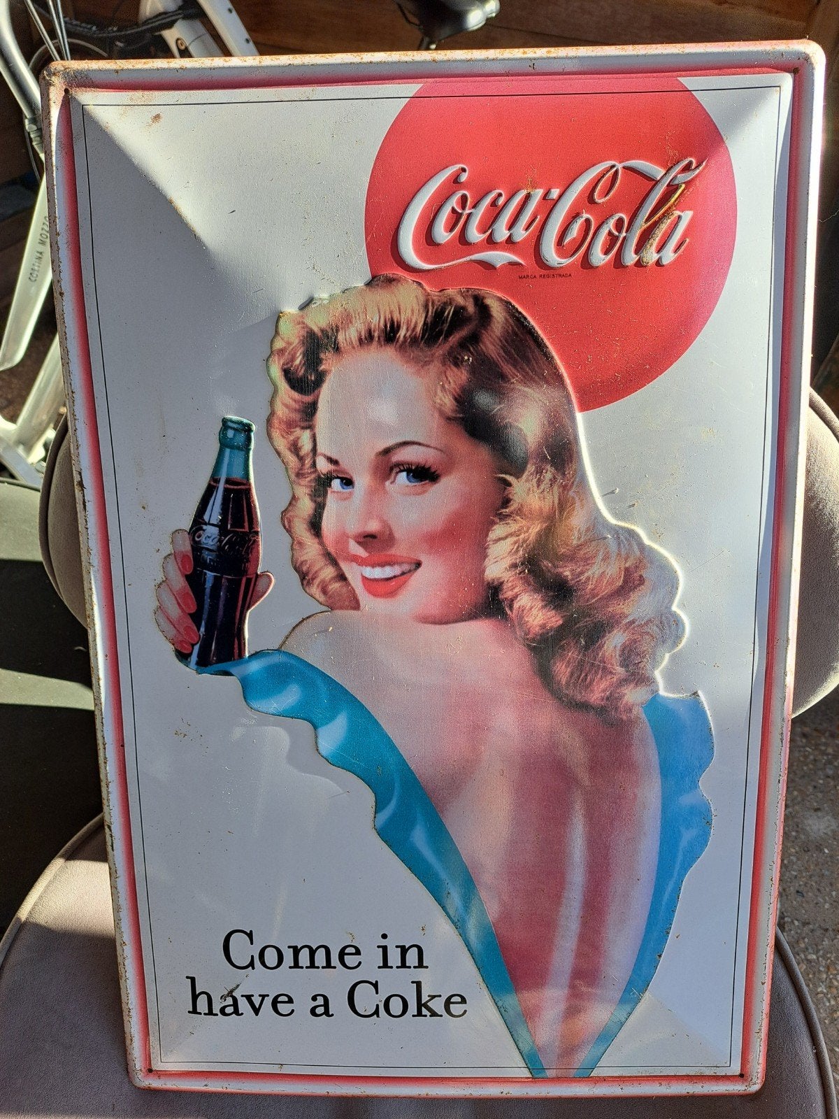 Vintage Coca-Cola reclamebord - Pin-up meisje, Ophalen of Verzenden