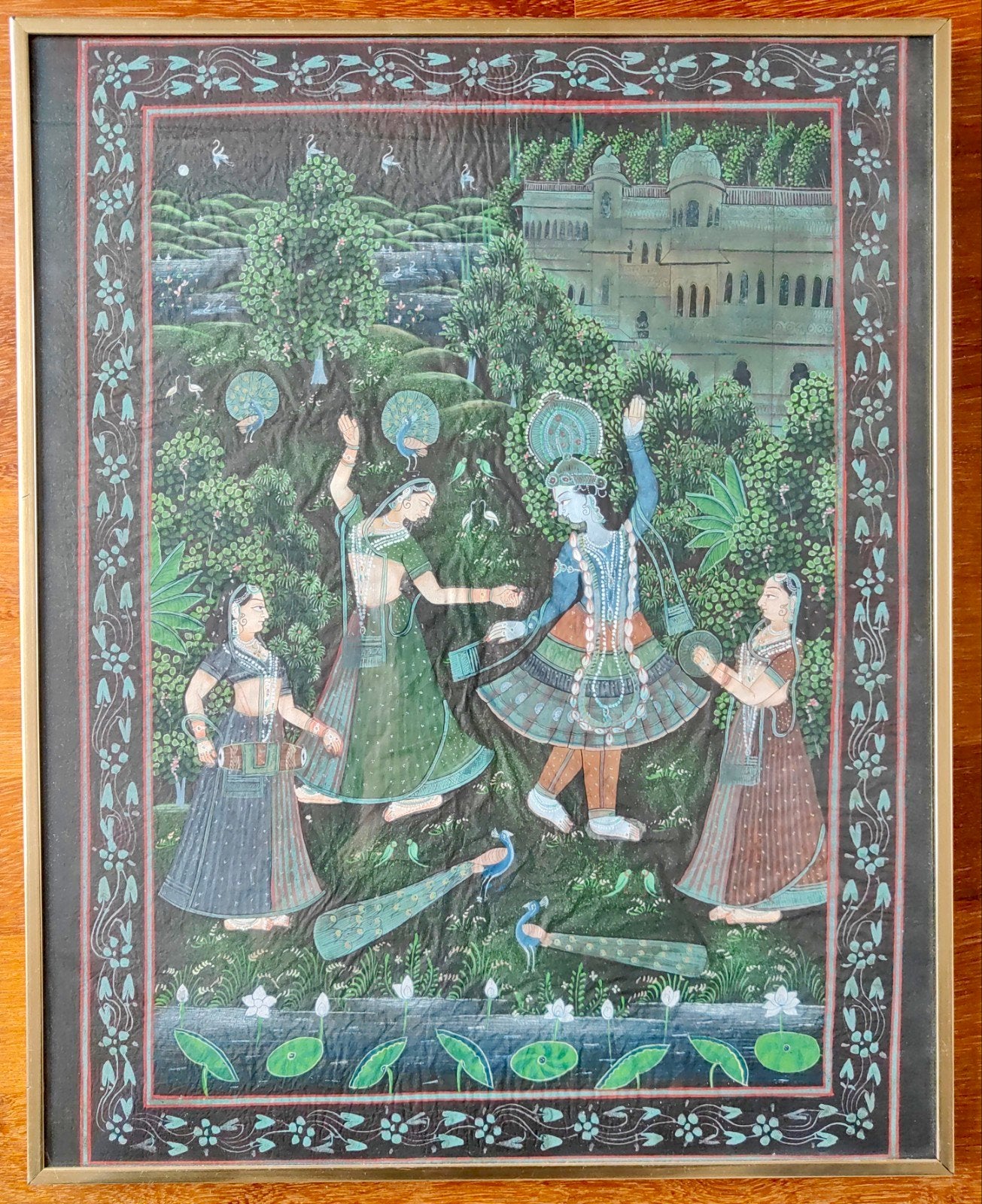 Indiaas Miniatuurschilderij: Krishna & Radha met Gopi's, India, Ophalen of Verzenden, Geschilderd, Meerkleurig