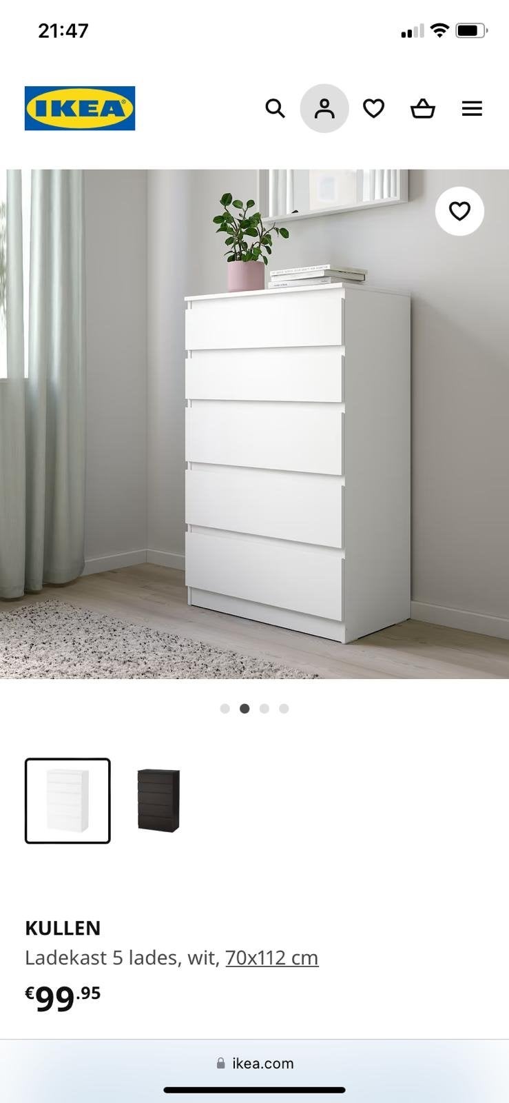 IKEA KULLEN Ladekast 5 lades wit 70x112 cm, Overige materialen, Gebruikt, 5 laden of meer, 100 tot 150 cm