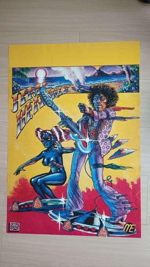 Jimi Hendrix  dubbele poster door Peter Pontiac 68cm x 99cm, Ophalen, Deurposter of groter, Zo goed als nieuw, Overige vormen