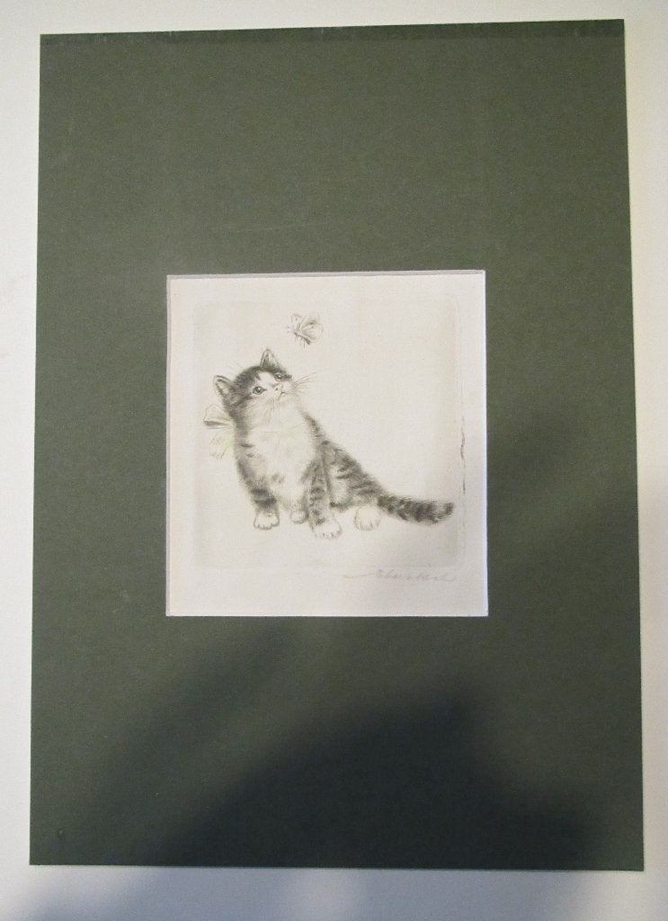 ets  poes  Johan D. Ebersbach, Antiek en Kunst, Verzenden, Ets, Gesigneerd, 1900 - 1949