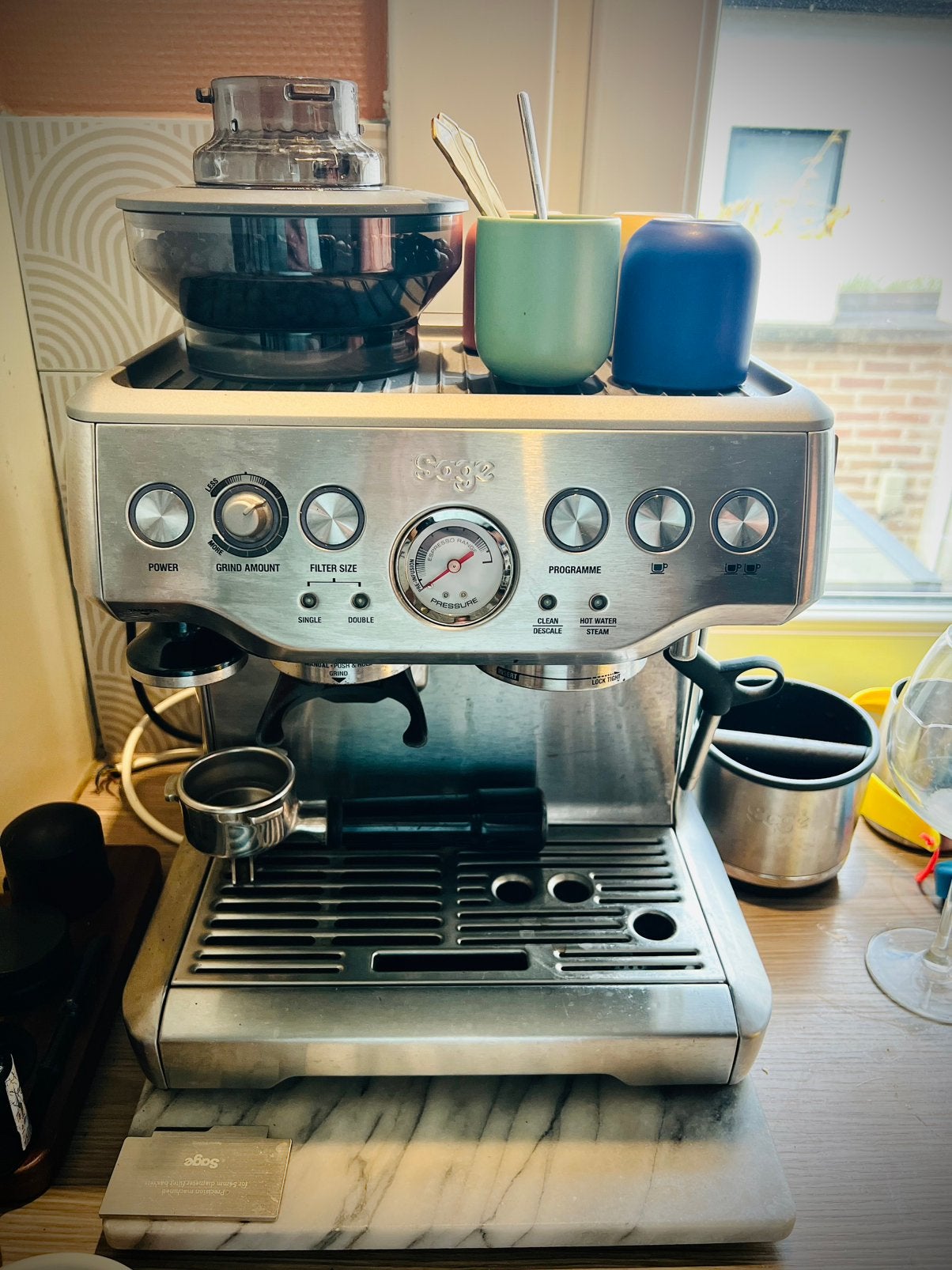 Sage Barista Express, Witgoed en Apparatuur, Koffiezetapparaten, Ophalen of Verzenden, Zo goed als nieuw, Espresso apparaat
