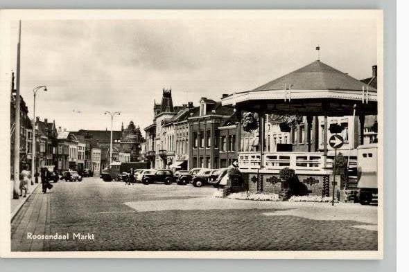 Roos3ndaal Markt muziekkiosk en auto´s uitg KORO, Verzenden, 1940 tot 1960, Ongelopen, Noord-Brabant