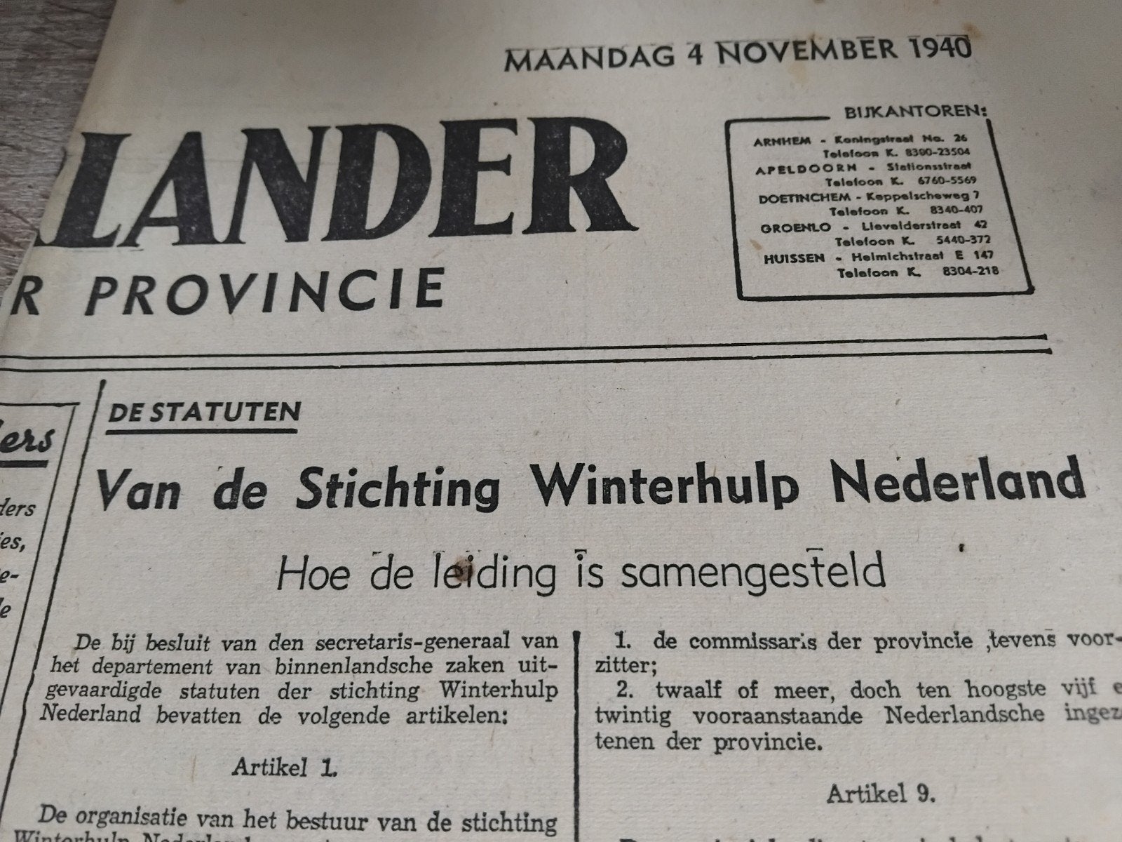 De Gelderlander - Oude kranten uit WOII (1940-1941), Ophalen of Verzenden, Gelezen, Krant