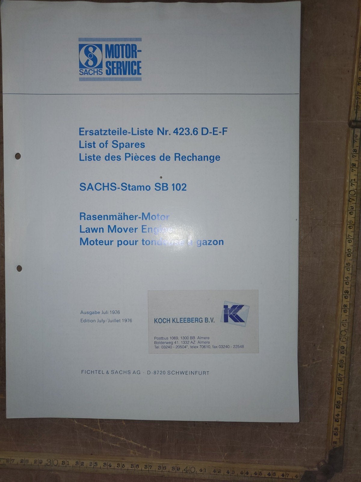Onderdelen documentatie Sachs SB 102 grasmaaier motor, Ophalen of Verzenden, Zo goed als nieuw