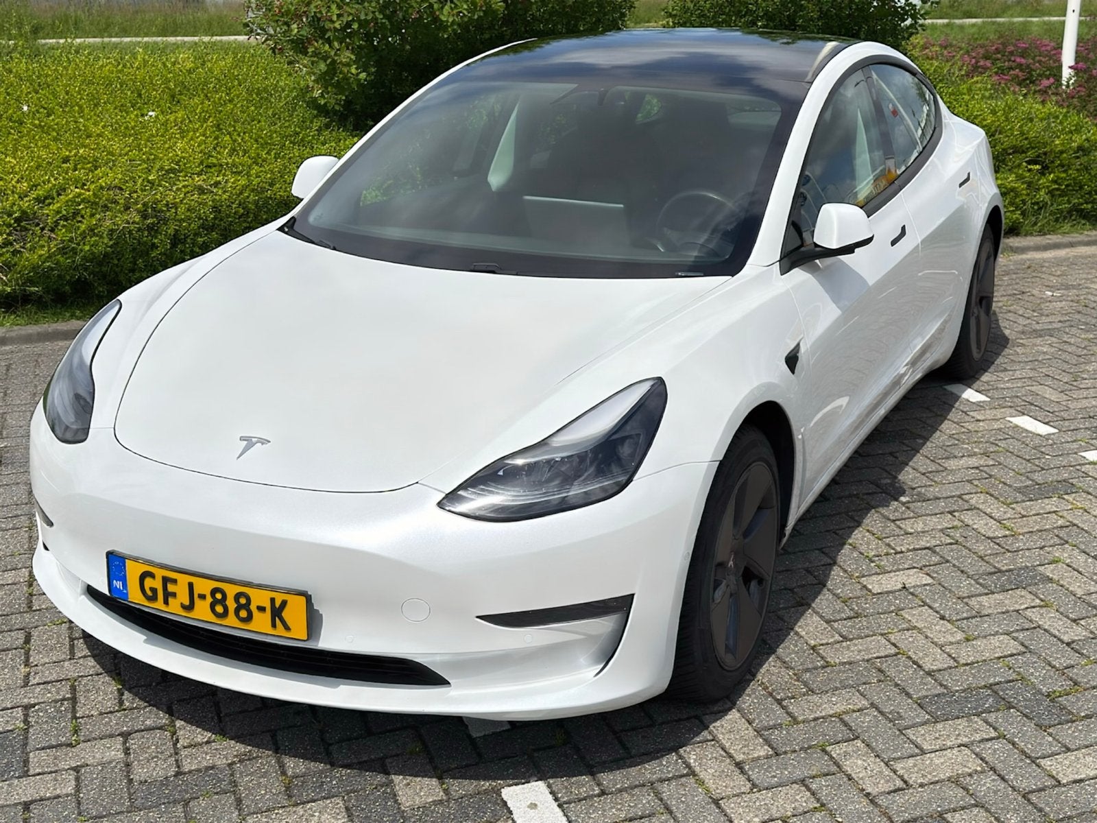 Tesla Model 3 long range AWD 2021, Auto's, Automaat, Zwart, 439 pk, Wit