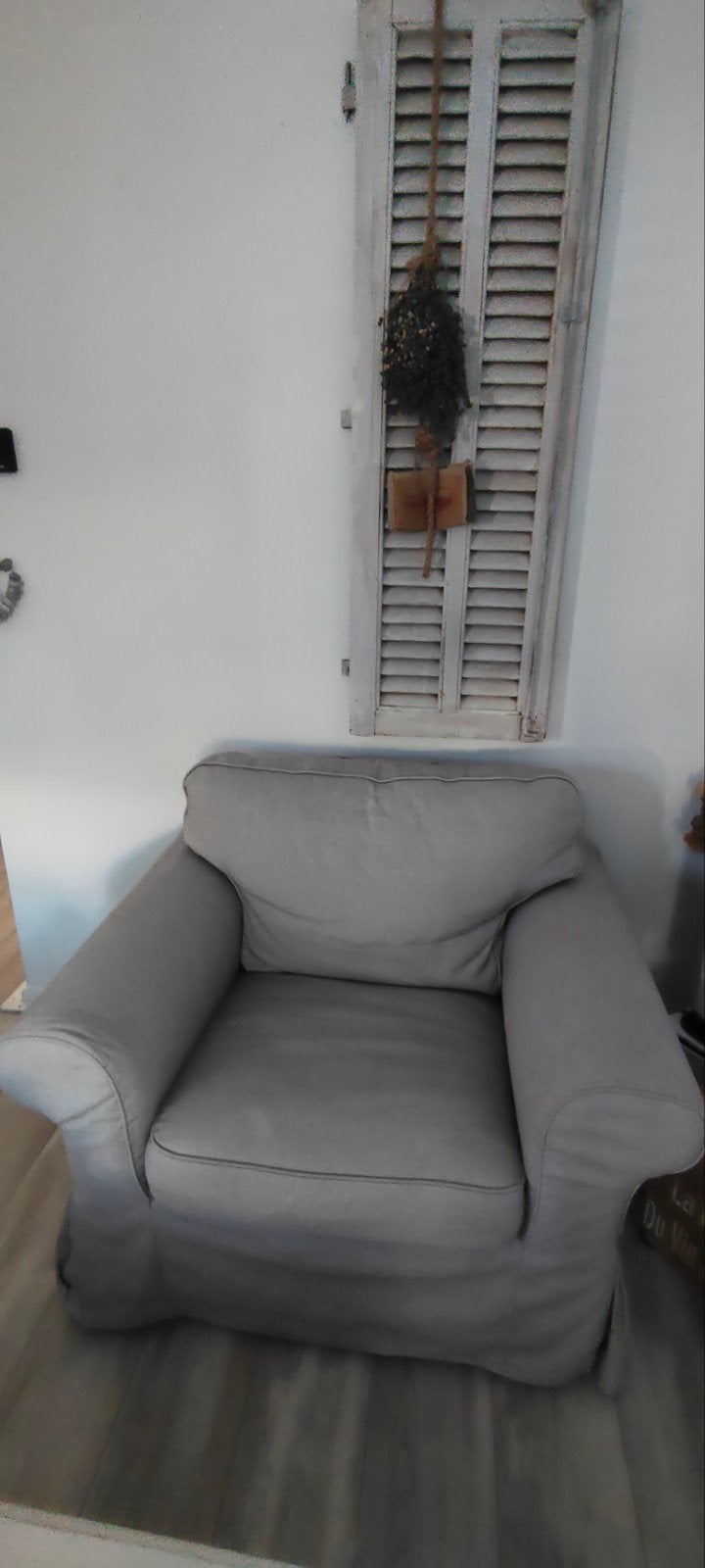 Ikea ektorp grijze fauteuil, Ophalen, Gebruikt, Modern comfort, 75 tot 100 cm