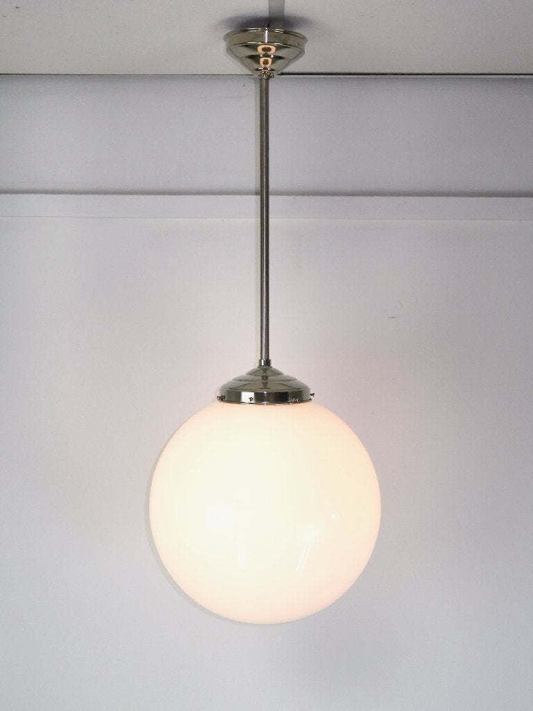 schoollampen glazen bollen aan pendels groot formaat 5 stuks, Ophalen, -, Art deco, -