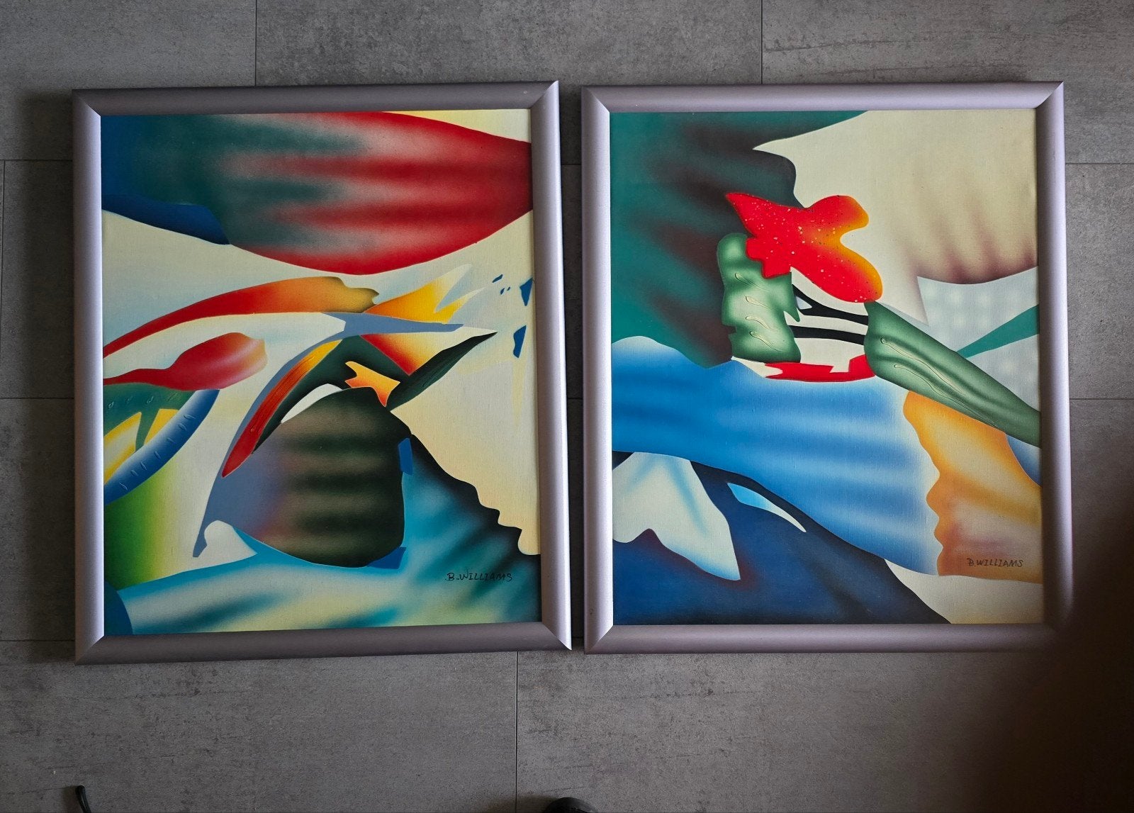 Vintage abstracte schilderijen set Jaren 80 / 90 B. Williams, Antiek en Kunst, Ophalen