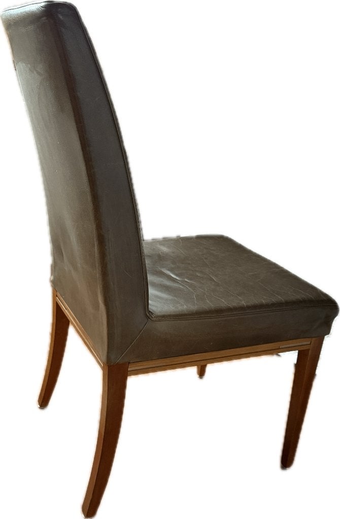 Strakke mooi lederen eetkamerstoelen, 6 stuks, Huis en Inrichting, Ophalen, Gebruikt, Bruin, Modern, nederlands ontwerp van Hans Daalder