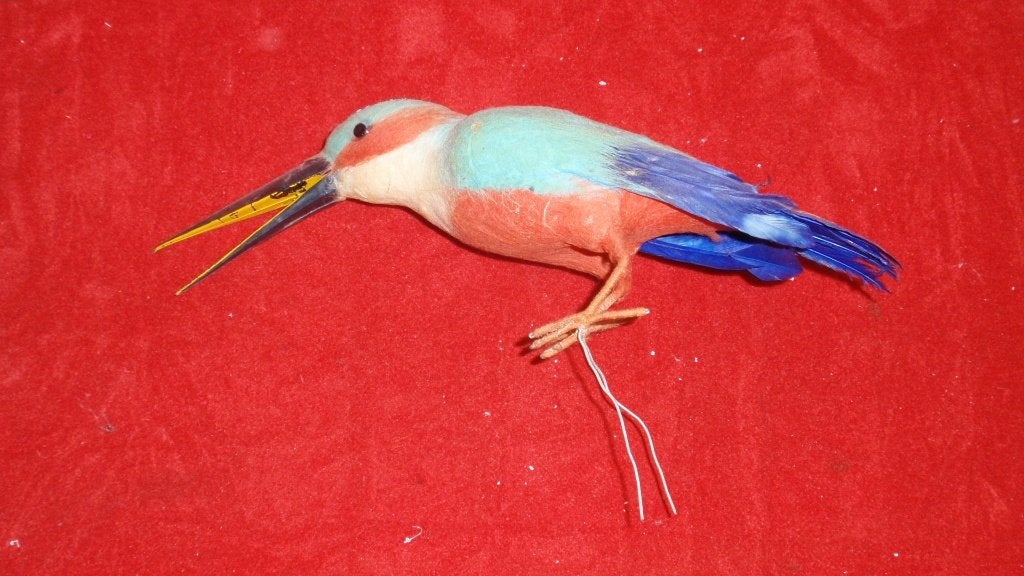 Oude cotton kerstbal versiering grote ijsvogel, Ophalen of Verzenden