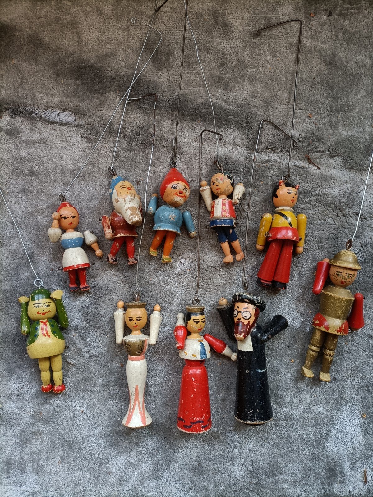 Set van 10 Antieke Houten Marionetten - Handgeschilderd, Ophalen of Verzenden