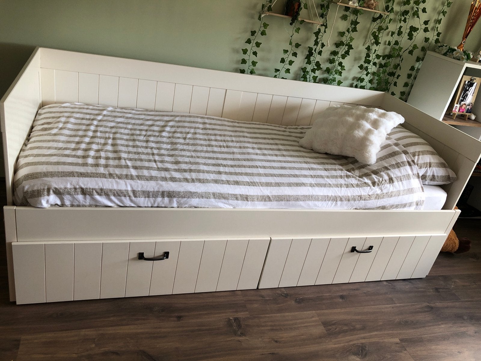 IKEA Hemnes Bedbank met uitschuifbaar bed en lades, Ophalen, Wit, Tweepersoons, 80 cm