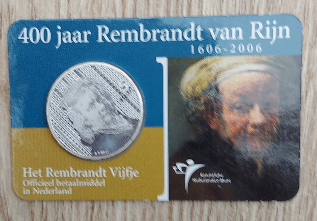 400 jaar Rembrandt van Rijn  zilveren Vijfje, Postzegels en Munten, Munten | Nederland, Koningin Beatrix, Zilver, Euro's, Ophalen of Verzenden