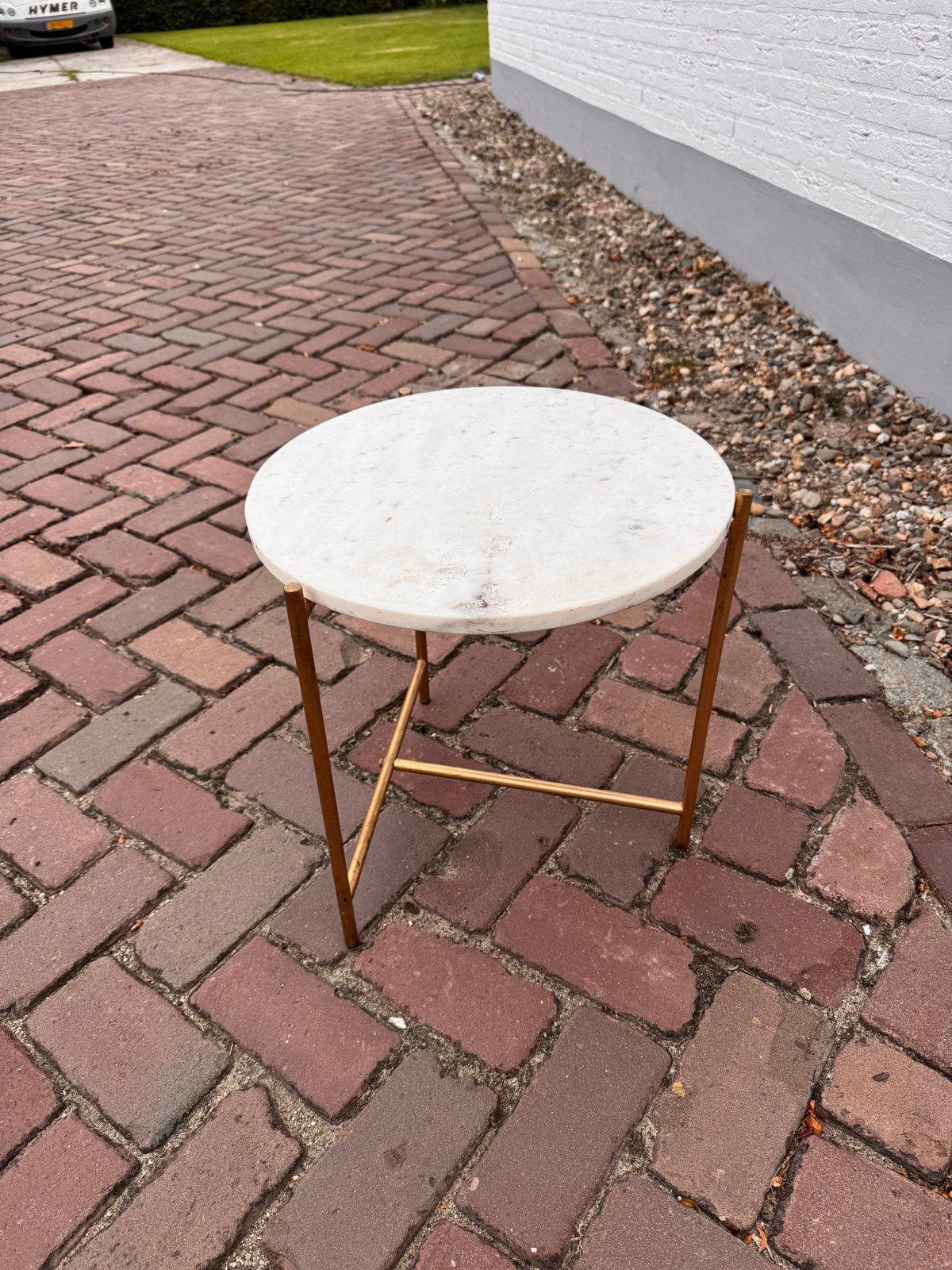 Ronde bijzettafel karwei marmeren blad en gouden onderstel, 45 tot 60 cm, Overige materialen, Minder dan 55 cm, Rond