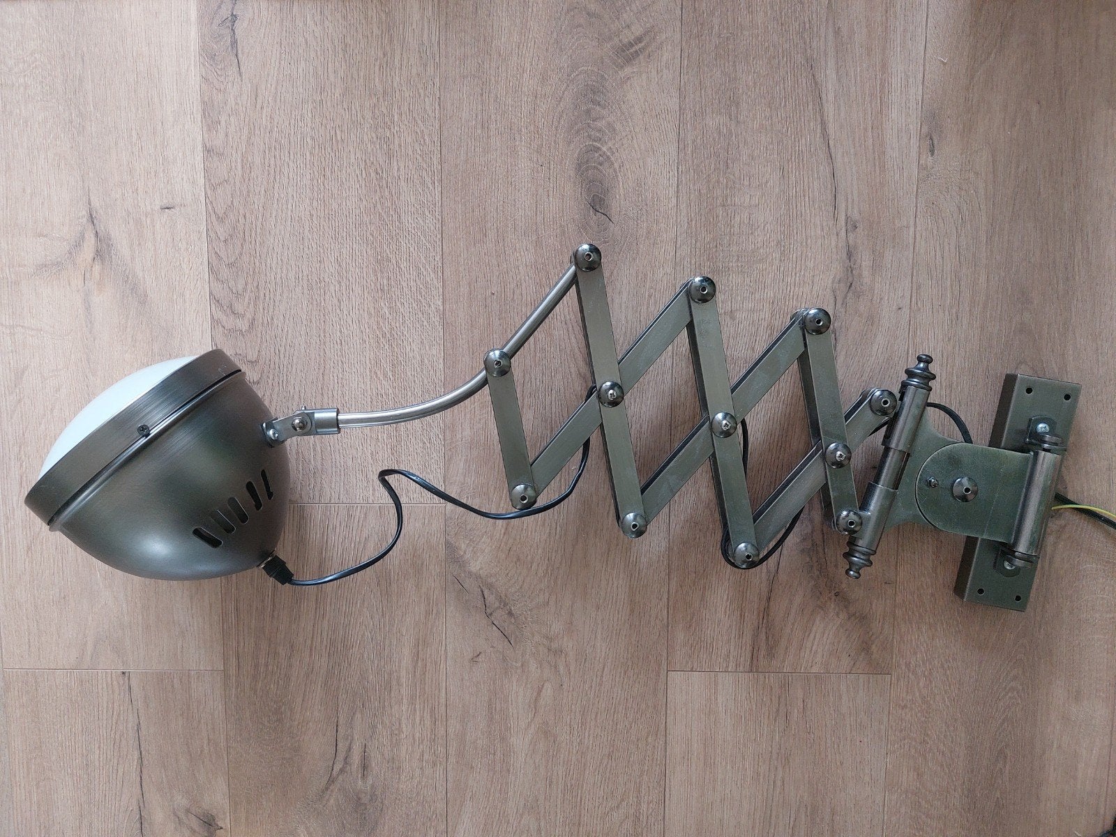 Uitschuifbare wandlamp met harmonica arm, Huis en Inrichting, Ophalen, Gebruikt, Grijs, E27 (groot)