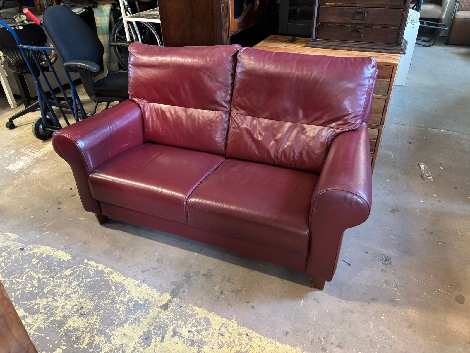 Bordeaux rode lederen 2 zitter - 160x80x40H, 1025xe, Tweepersoons, Ophalen of Verzenden, Zo goed als nieuw