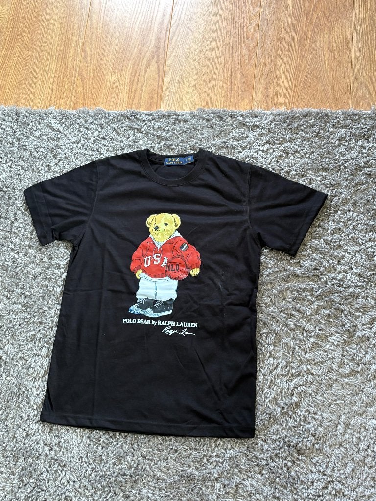Ralph Lauren T-Shirt Zwart met Beer Frontprint in Maat M, Maat 48/50 (M), Zwart, Ophalen of Verzenden, Zo goed als nieuw