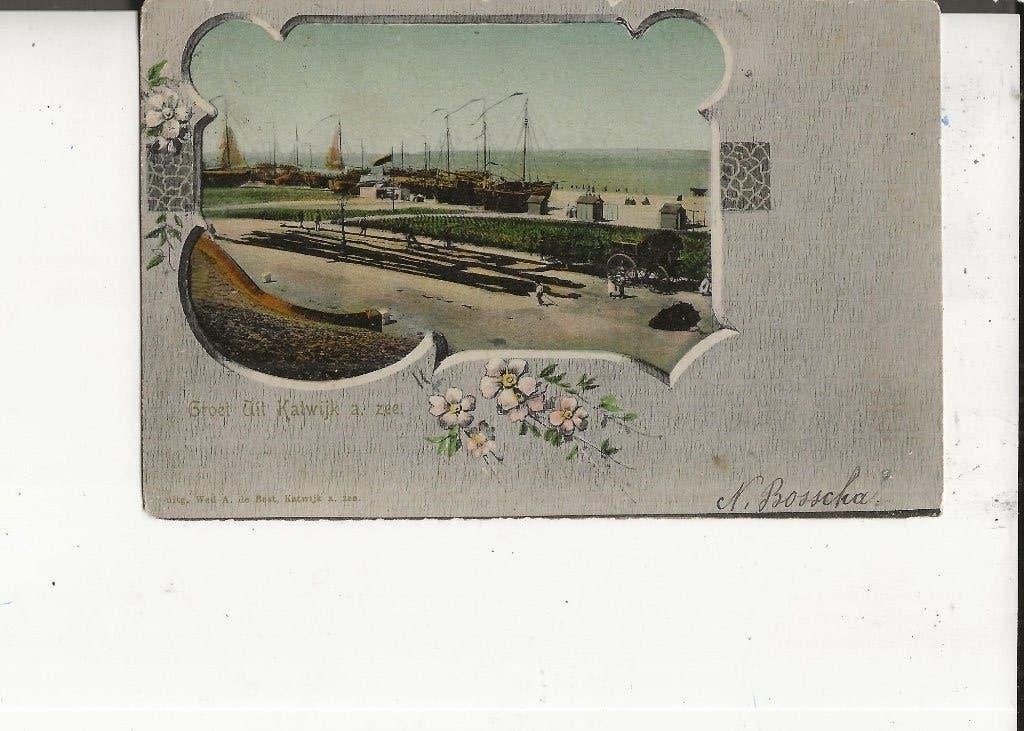 Katwijk aan Zee Bomschuiten op het strand 7 nov 1904, Ophalen of Verzenden, Voor 1920, Gelopen, Zuid-Holland