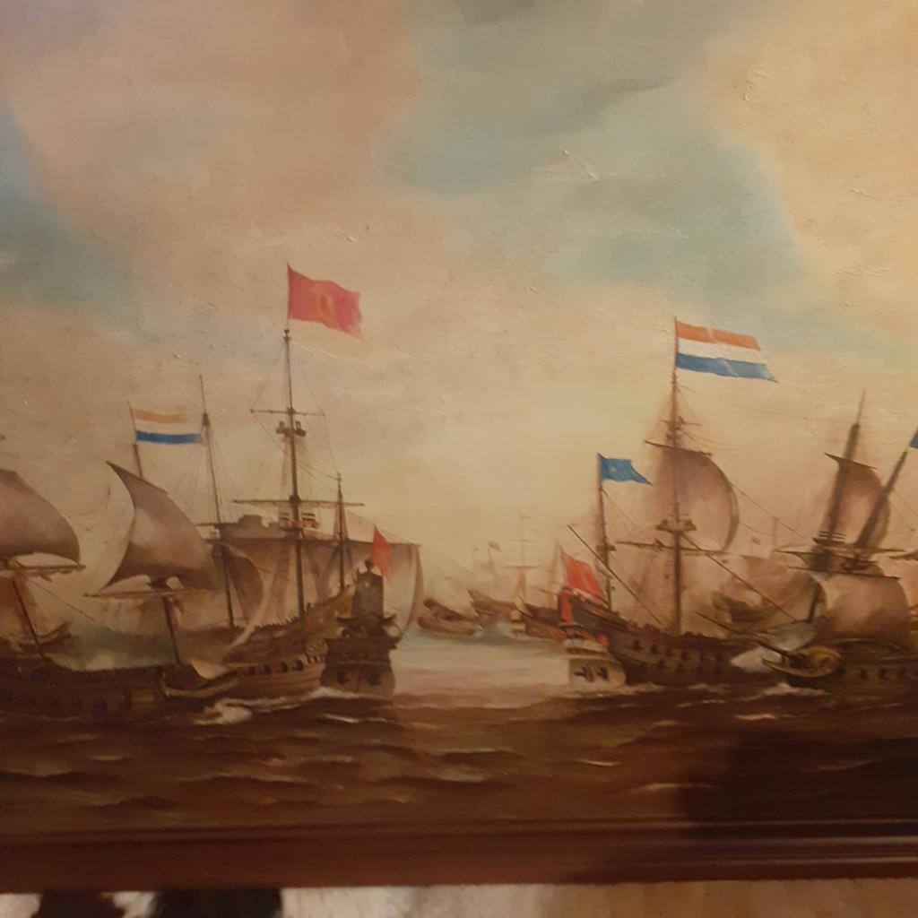 V.o.c zeeslag olieverf schilderij, Ophalen of Verzenden, Kaart, Foto of Prent