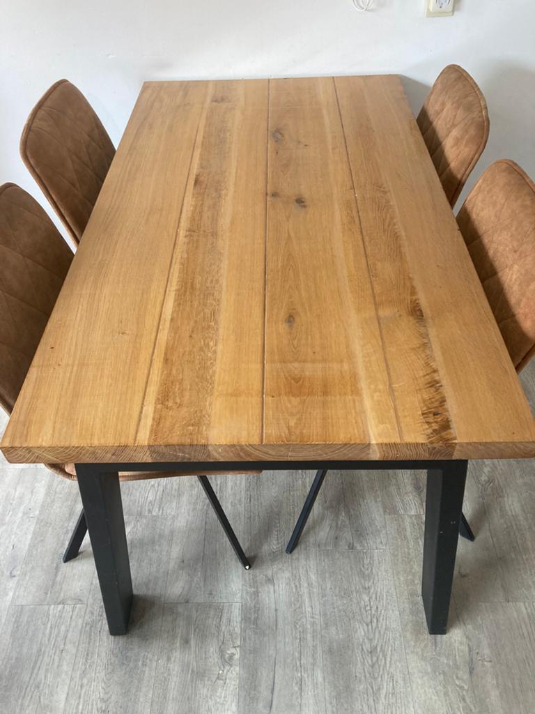 Boomstam Eetafel 140 cm in epoxy, Ophalen, Zo goed als nieuw, Rechthoekig, 100 tot 150 cm