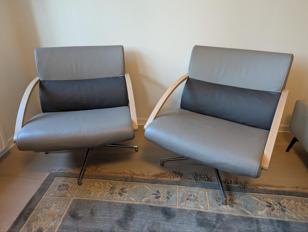 Twee Harvink Focus Stoelen Leer - Uitstekende Staat, Huis en Inrichting, Stoelen, Ophalen, Twee, Zo goed als nieuw, Grijs