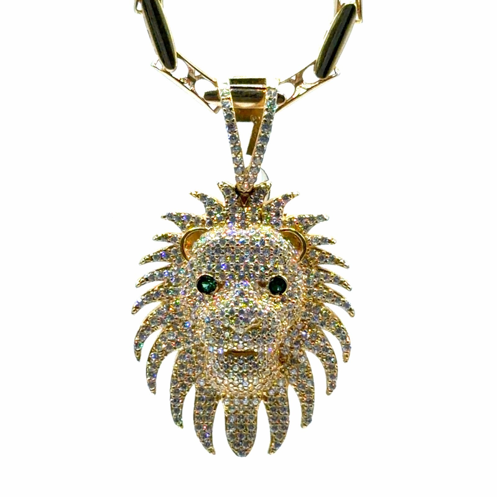 Gouden Leeuwenkop Hanger met Zirkonia en Smaragd
