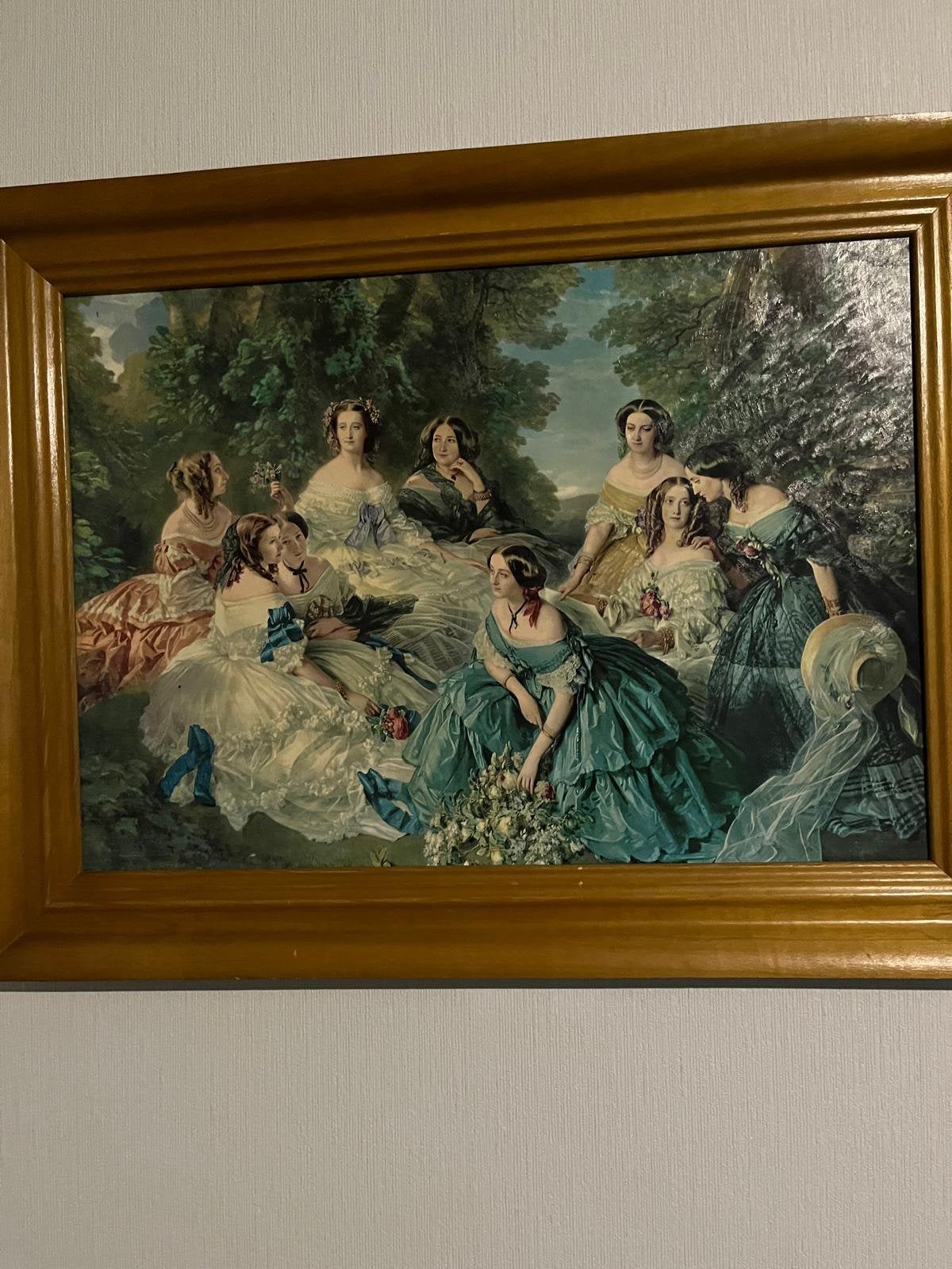 Klassiek schilderij: Dames in een bosrijke omgeving, Overige stijlen, Portret of Personen, Overige ondergronden, Ophalen of Verzenden