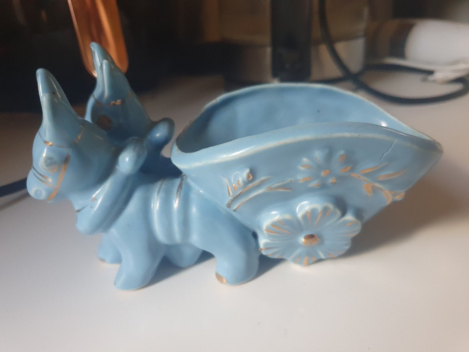 Vintage ezel met karretje - lichtblauw met goud, Ophalen of Verzenden