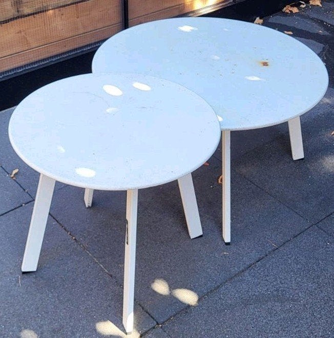 Manifesto 2 ronde bijzettafels / salontafels 70 & 50cm, Tuin en Terras, Ophalen, Gebruikt