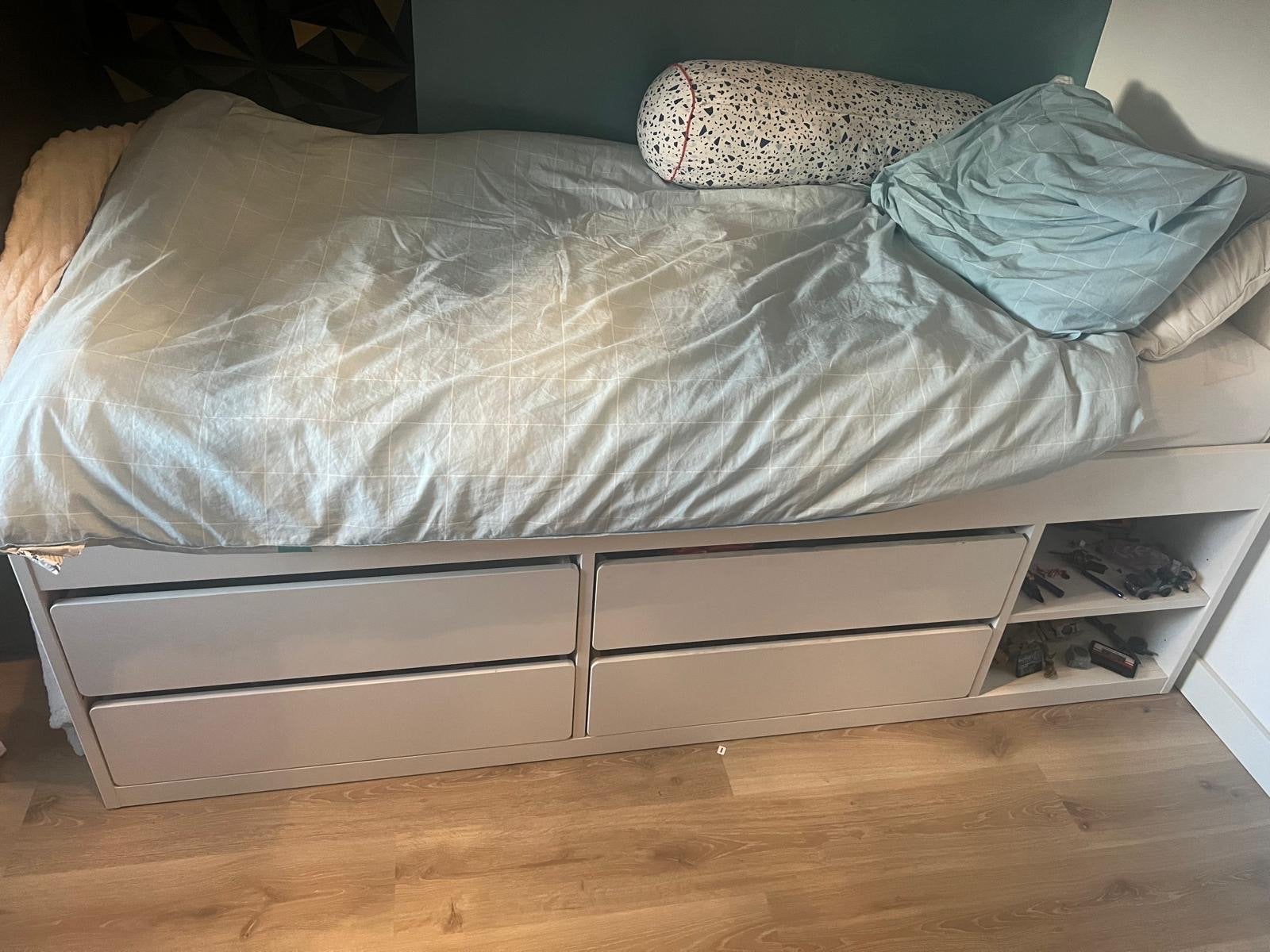 Ikea Släkt Eenpersoonsbed met opberglades, Huis en Inrichting, Ophalen, 90 cm, Eenpersoons, Wit