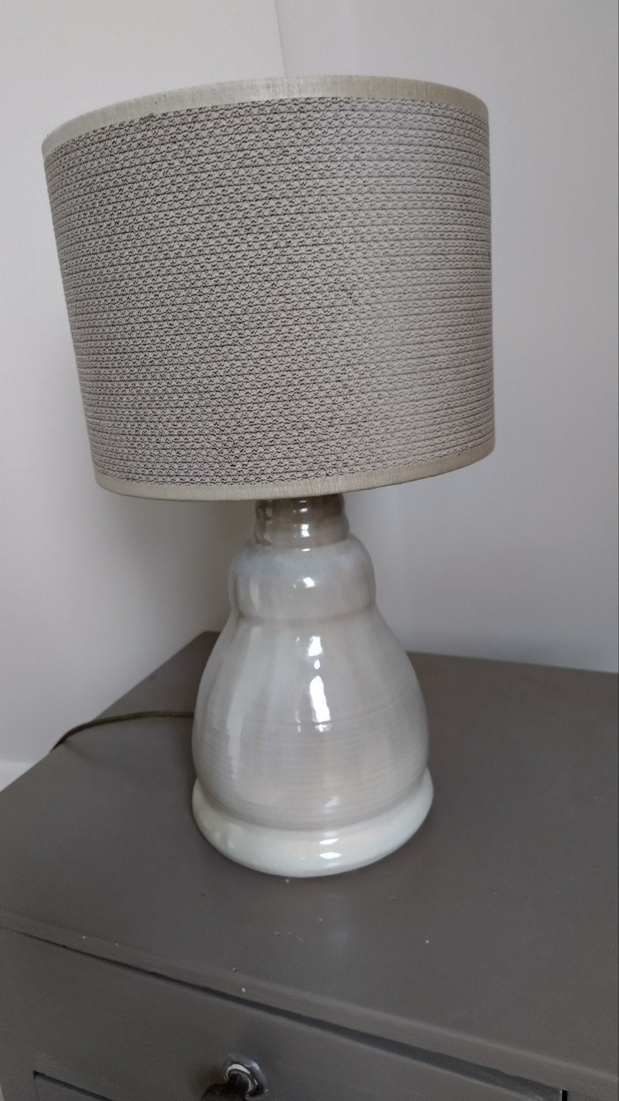 Vintage Brouwer aardewerk lampenvoet en kap groen., Bureaulamp, Gebruikt, 20 cm, Keramiek
