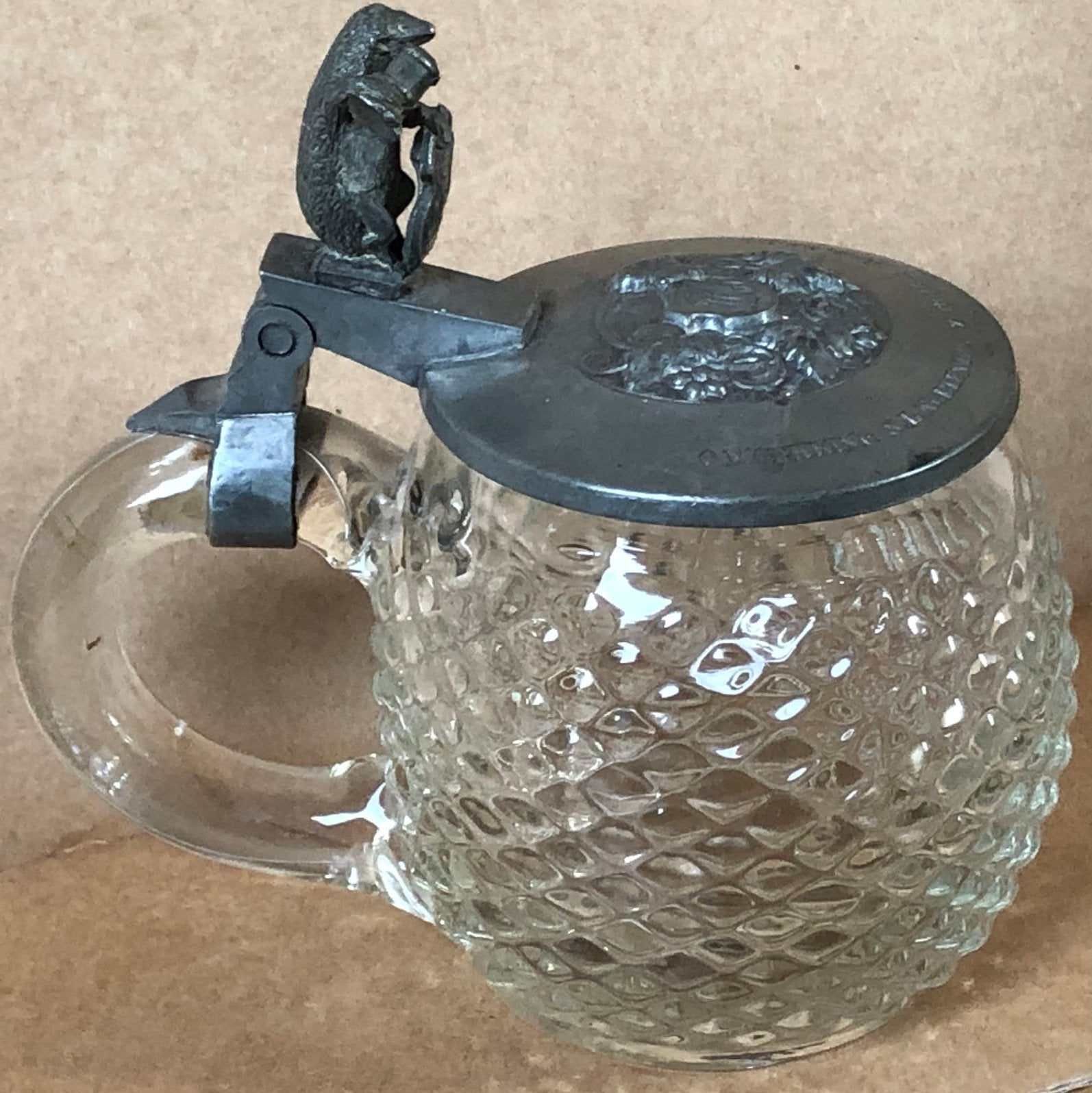 Antieke Duitse Studentika Bierkrug uit ca. 1880 Egelfiguur, Antiek en Kunst, Antiek | Glas en Kristal, Ophalen of Verzenden