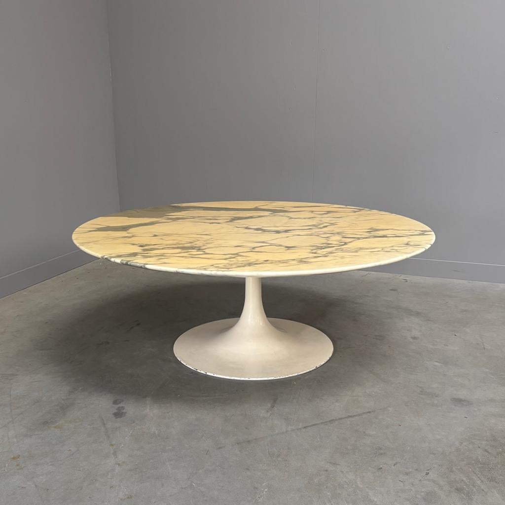 Vintage Carrara marmeren koffie tafel jaren 60 70 rond, Ophalen, Rond, Minder dan 50 cm, Gebruikt