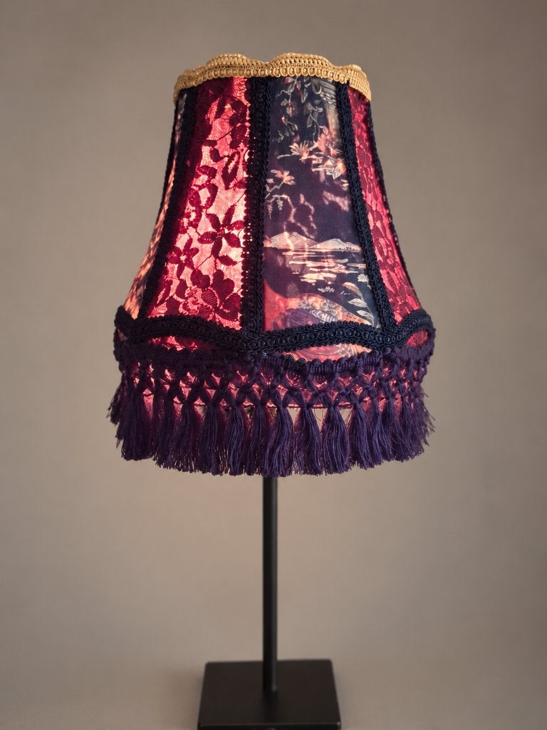 Unieke lampenkap velours/kant, met franje + sierbanden, Huis en Inrichting, 25 cm, Meerkleurig, Nieuw, Textiel