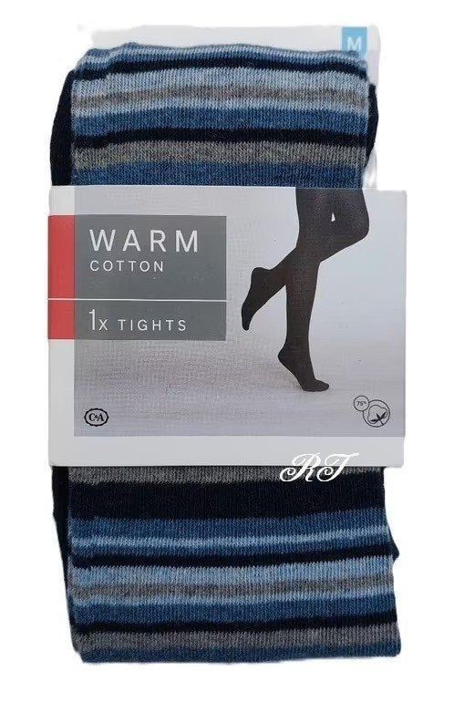 Leuke blauw met grijs gestreepte winter panty., Blauw, Maat 40/42 (M), Ophalen of Verzenden, Zo goed als nieuw