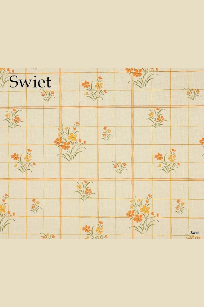 5055 retro vinyl bloemenruit oranje geel groen70s  swiet, Verzenden, Groen