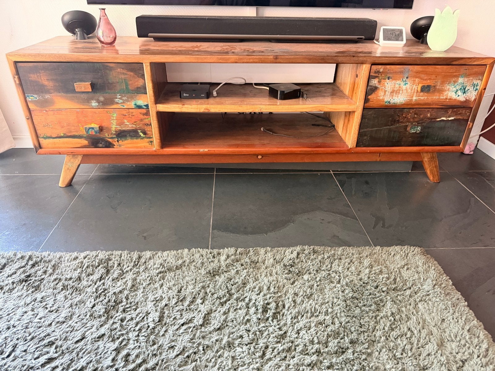 Robuuste TV-kast van sloophout - Daanhout design, Ophalen, Gebruikt, 150 tot 200 cm, Minder dan 100 cm