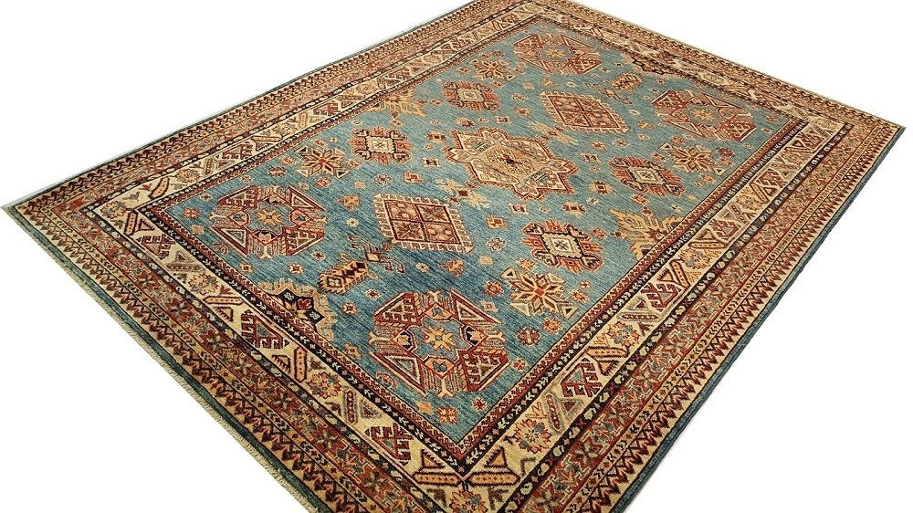 Handgeknoopt KAZAK Perzisch tapijt 234x174/kleed/kelim/Loper, Blauw, Www.simatapijten.nl, 150 tot 200 cm, Ophalen of Verzenden