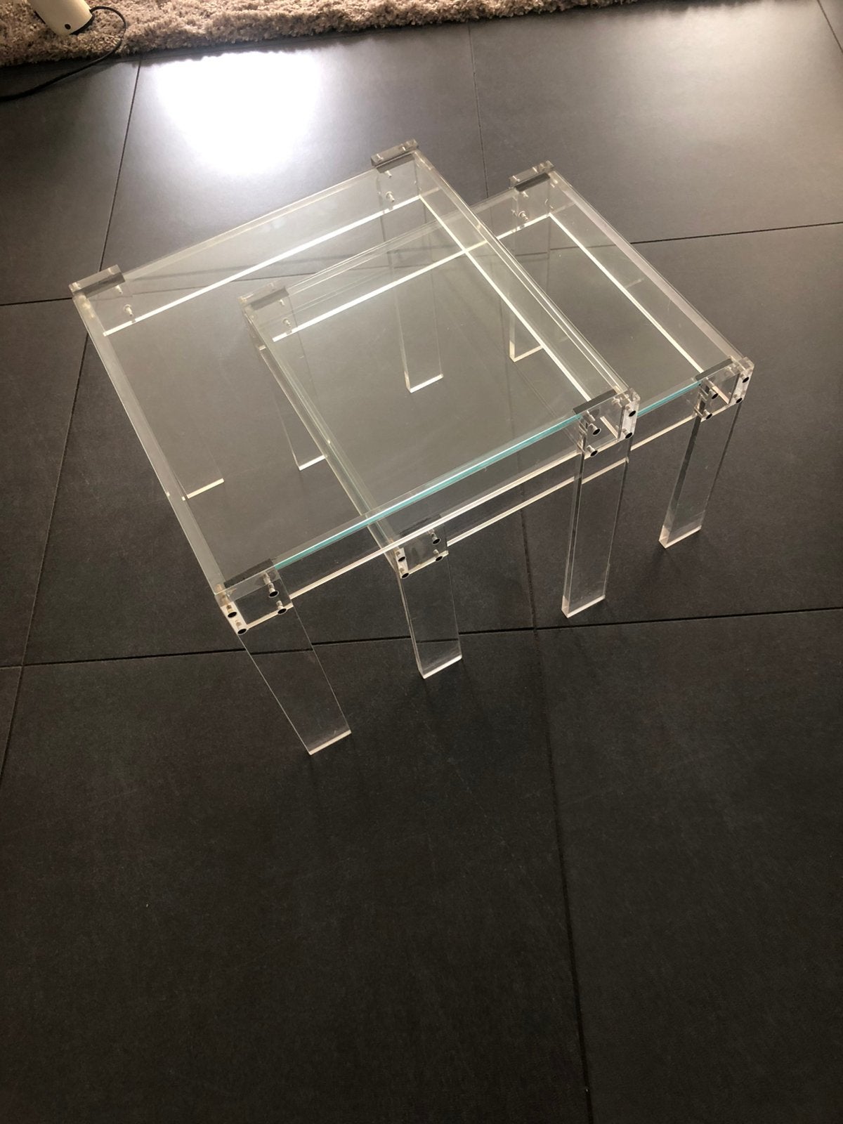 Vintage bijzettafels Eclectisch 4 st. Plexiglas met glas, Ophalen, Rond, Glas, 50 tot 100 cm
