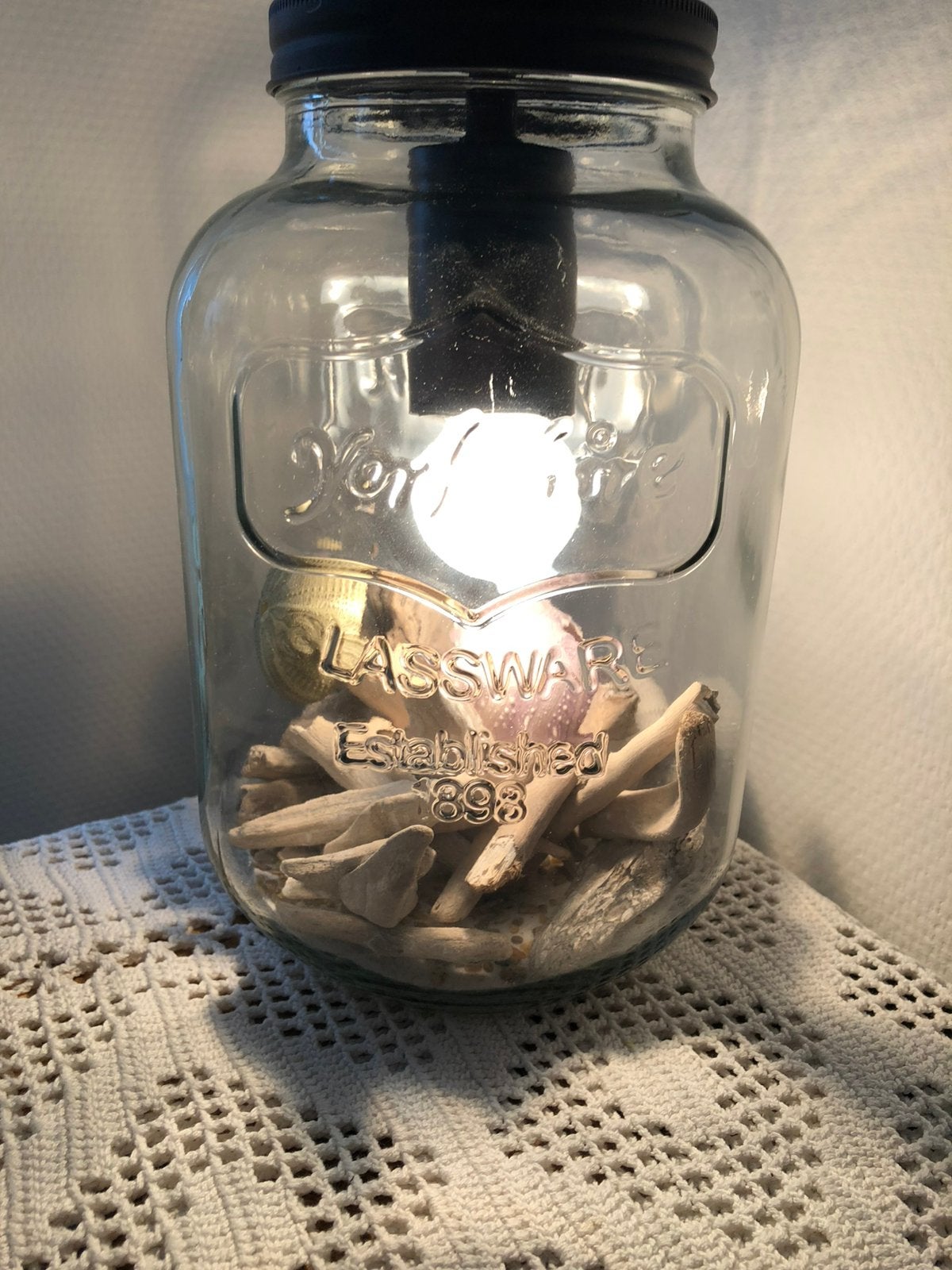 Mason jar tafel lamp glas metaal zwart schakelaar zgan, Ophalen of Verzenden, Zwart, Industrieel, Glas