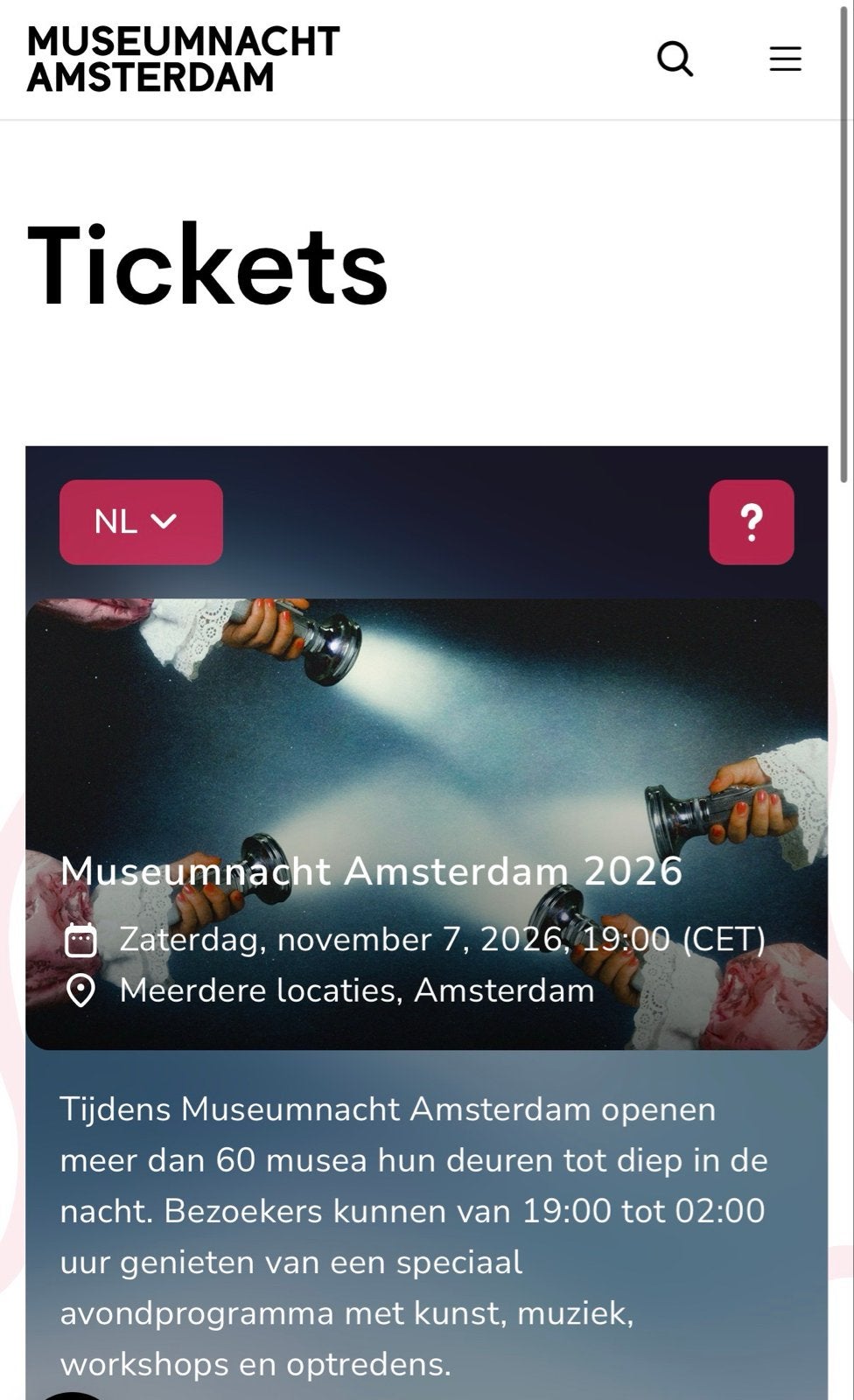 Tickets museumnacht, Tickets en Kaartjes