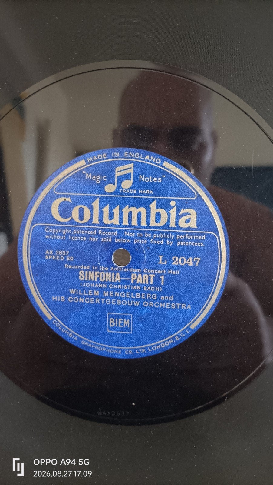 Columbia 78 toeren plaat - Sinfonia Part 1 & 2 - Mengelberg, Ophalen of Verzenden