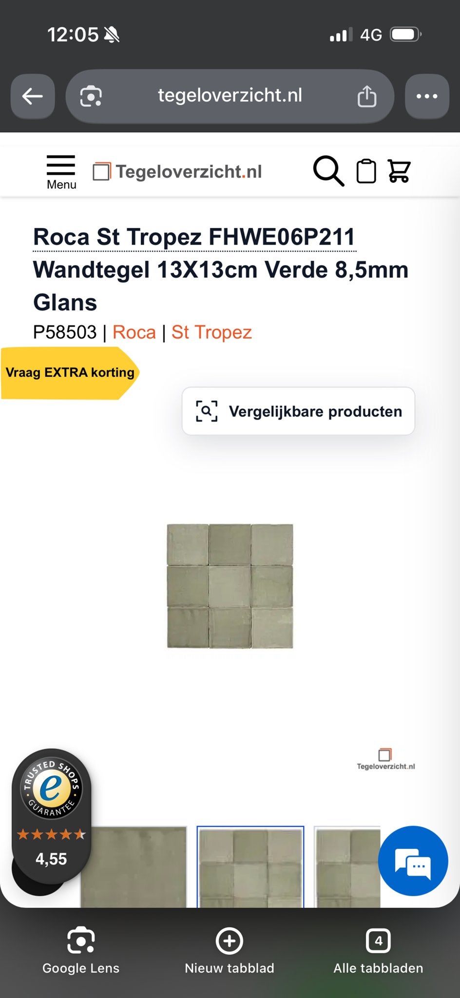 Roca St Tropez Wandtegels 13x13cm Verde Glans, Nieuw, Ophalen of Verzenden, Minder dan 20 cm, 10 m² of meer