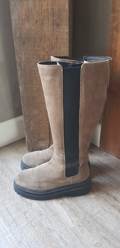 Suède hoge laarzen met dikke zool, Hoge laarzen, Beige, Ulla Popken, Ophalen of Verzenden