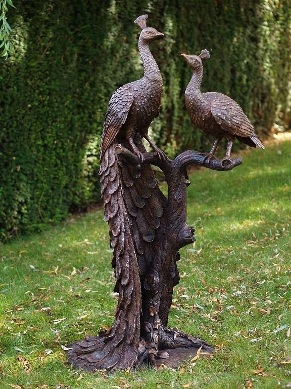 Bronzen beeld / PAUWEN op BOOMSTRONK / nieuw, Ophalen, Dierenbeeld, Nieuw, Peize