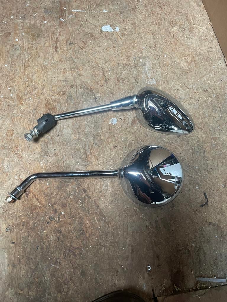 Chroom Spiegels: 1x M8 Rond, 1x M10 Druppelmodel, Ophalen of Verzenden, Gebruikt