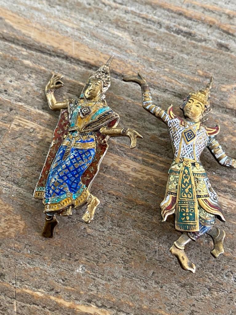 Twee vintages siam -danseressen broches, Antiek en Kunst, Ophalen of Verzenden, Zilver