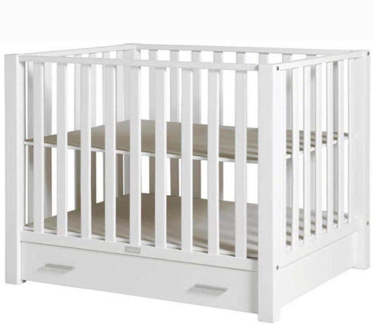 Bopita box met lade - wit + matrasje en hoes, Ophalen, Gebruikt, Vierkant, Lade