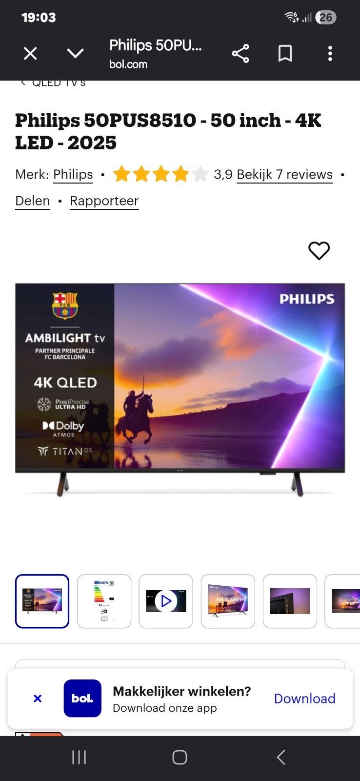 ambilight tv te koop, Ophalen, Philips, QLED, 50 Hz